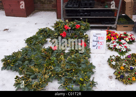 Des couronnes de houx de Noël pour la vente au Royaume-Uni Banque D'Images