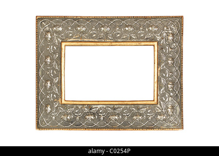 Cadre photo argent-or isolé sur fond blanc Banque D'Images