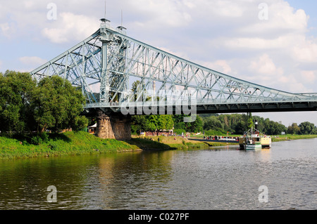 Vue partielle, Blue Wonder, Loschwitz pont, construit en 1893, Dresde, Saxe, Allemagne, Europe Banque D'Images