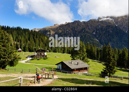 Adolf-Munkel-Weg trail sous la Geislerspitzen massif, à l'Glatschalm, Naturpark parc naturel de Puez-Geisler, Villnoesstal Banque D'Images