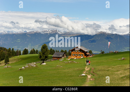 Adolf-Munkel-Weg trail sous le Geisslerspitzen Gschnagenhardalm massif, à l', Villnoesstal, dans le Tyrol du Sud, Italie, Europe Banque D'Images