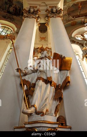 La figure de saint Ambroise, l'église de Wies, Rococo, construit de 1745 à 1754, 12 Wies, Wies Steingaden, Haute-Bavière, Bavière Banque D'Images