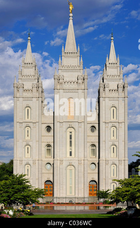 Façade du Temple de l'Église de Jésus-Christ des Saints des Derniers Jours, l'église des Mormons, Temple Square, Salt Lake City Banque D'Images