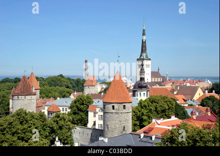 Panorama sur le centre historique de la ville, vue de la colline du Château, les tours de l'église Saint-Nicolas et la cathédrale Alexandre Nevsky Banque D'Images