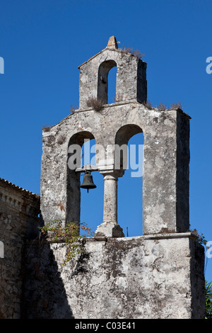 Vestiges de la Basilique Paleopolis, clocher, d'excavation, de la ville de Corfou, également Kerkira ou Kerkyra, Corfou, Îles Ioniennes Banque D'Images