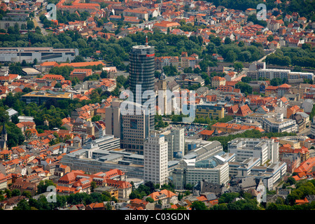 Vue aérienne, JenTower, usine de Jenoptik, Université de Iéna, quartier Stadtmitte, Iéna, Thuringe, Allemagne, Europe Banque D'Images