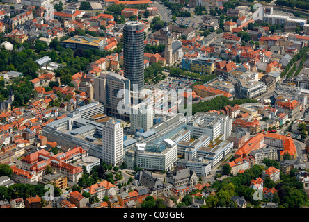 Vue aérienne, JenTower, usine de Jenoptik, Université de Iéna, quartier Stadtmitte, Iéna, Thuringe, Allemagne, Europe Banque D'Images