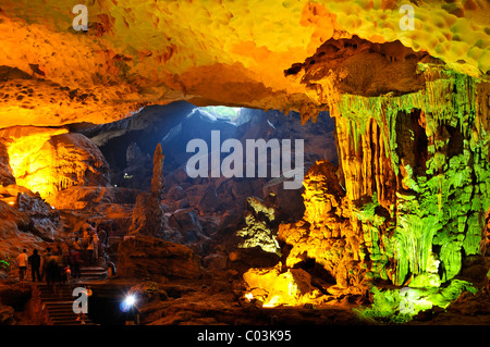 Hang Sung Sot, Grotte de surprises, grotte de stalactites dans la baie d'Halong, Vietnam, Asie du sud-est Banque D'Images