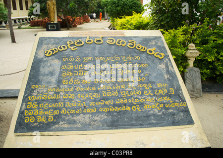 Lettres écrites du Sri Lanka sur une pierre au temple Nagadeepa Nainativu Sri Lanka Jaffna Banque D'Images