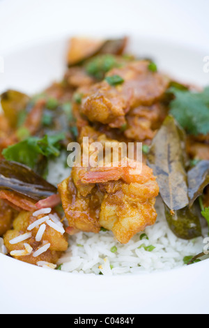 Une gambas au curry servi sur l'île Maurice Banque D'Images