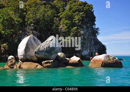 Split-apple Rock, Parc national Abel Tasman, Tasman, île du Sud, Nouvelle-Zélande Banque D'Images