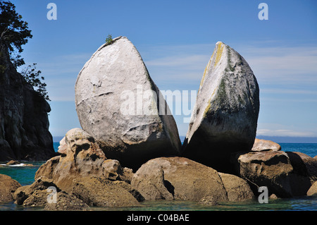 Split-apple Rock, Parc national Abel Tasman, Tasman, île du Sud, Nouvelle-Zélande Banque D'Images