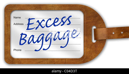 Étiquette Bagage/valise avec 'l'excédent de bagages' écrit sur Banque D'Images