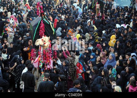 Deuil chiite Ziarat tactile lors de procession religieuse de la mort anniversaire de Hazrat Imam Hassan Askari (AS) Banque D'Images