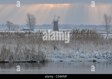Moulin de drainage Hardley Norfolk Broads vu de Cantley Banque D'Images