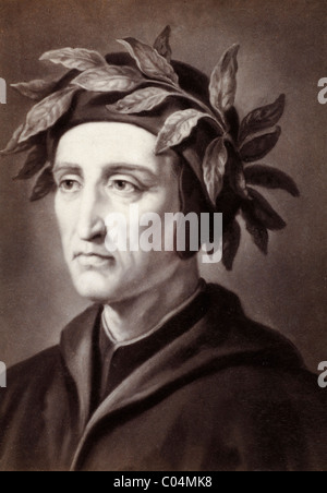 Dante Alighieri (1265-1321) poète italien portant la couronne des feuilles. Portrait c19th albumine imprimé de peinture antérieure. Banque D'Images