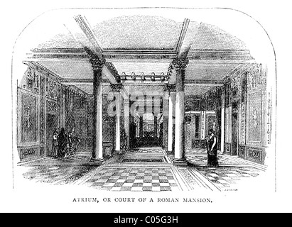 Vintage gravure de l'atrium ou de la cour d'une maison romaine Banque D'Images