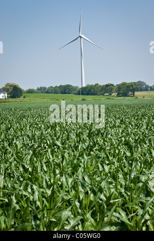 Les tours d'éoliennes sur une ferme à Fond du Lac County Wisconsin. Banque D'Images