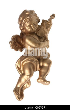 Plastique Angel statue d'un ange d'or au violon isolé sur fond blanc. Banque D'Images