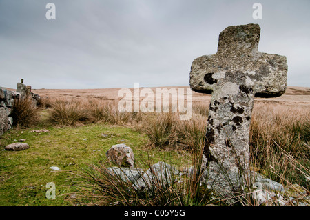 Croix de Pierre monument à Dartmoor Banque D'Images