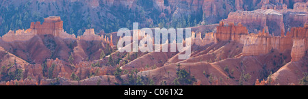 Panorama de Hoodoos rétroéclairé de la formation de Claron, amphithéâtre de Bryce, Bryce Canyon National Park, Utah, USA Banque D'Images