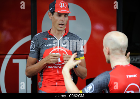 Andreas Kloeden préchauffage, Tour de France 2010, de Rotterdam, Pays-Bas, Europe Banque D'Images