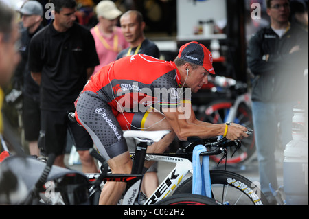 Lance Armstrong l'échauffement avant le prologue du Tour de France 2010, de Rotterdam, Pays-Bas, Europe Banque D'Images