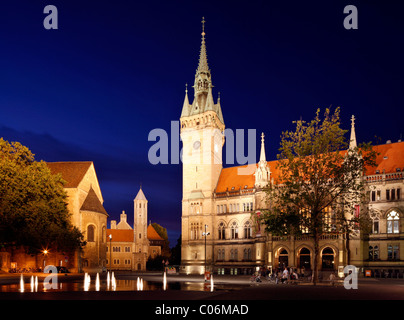 Hôtel de Ville, Château Dankwarderode et cathédrale de Brunswick, St. Blasii, Braunschweig, Brunswick, Basse-Saxe, Allemagne Europe Banque D'Images