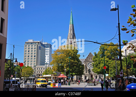 La ville de Christchurch Tramway boucle et la cathédrale, la place de la Cathédrale, Christchurch, Canterbury, île du Sud, Nouvelle-Zélande Banque D'Images