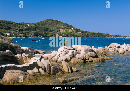 Beach, plage de Verghia, golfe d'Ajaccio, Corse, France, Europe Banque D'Images