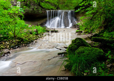 Le Nagelflugfels avec cascade de Giessen rock, Wil, canton de St Gallen, Suisse, Europe Banque D'Images