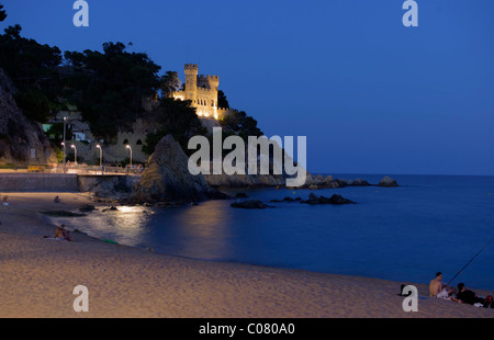 Château privé, plage de Lloret de Mar, Costa Brava, Espagne, Europe Banque D'Images