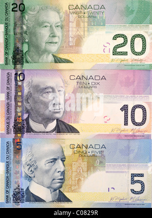 Divers billets en dollars canadiens Banque D'Images