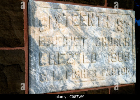 Marqueur sur l'Église baptiste situé à Birmingham, Alabama, USA. Banque D'Images