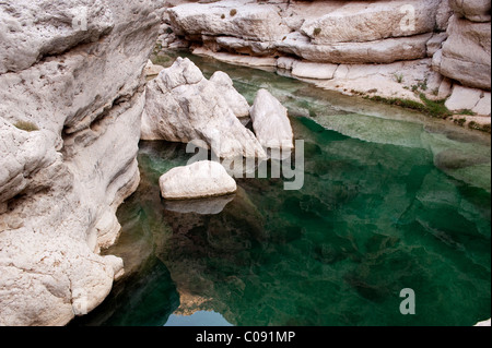 Petit étang dans Wadi Shab, Oman, Middle East Banque D'Images