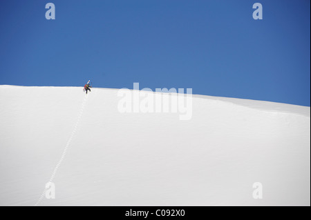 La skieuse de l'arrière-pays fait un matin tôt l'ascension de la face nord de Mt. Chamberlin, Brooks, RFNA, Arctic Alaska, l'été Banque D'Images