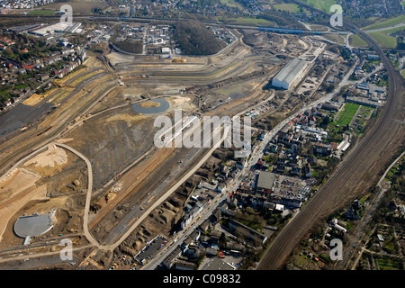 Vue aérienne de la rivière Emscher, passage, Phoenix-See ou récréatives Ost Phoenix lake construction site, Hoerde, , région de la Ruhr Banque D'Images