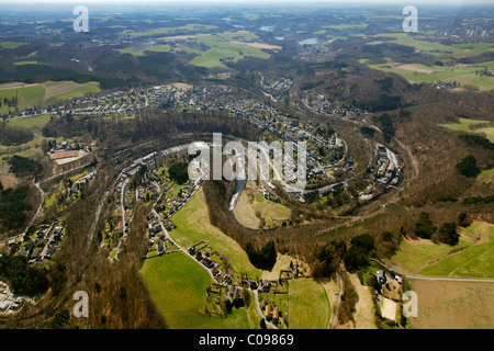 Vue aérienne, de la rivière Wupper, boucle de la rivière Wupper, Ennepetal, Radevormwald, Ruhr, Nordrhein-Westfalen, Germany, Europe Banque D'Images