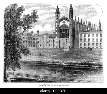 Vintage gravure de King's College de Cambridge au 19e siècle Banque D'Images