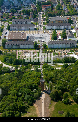 Vue aérienne, Juebergturm tour d'observation, de l''Exposition Pays Landesgartenschau Hemer, Maerkischer Kreis district Banque D'Images