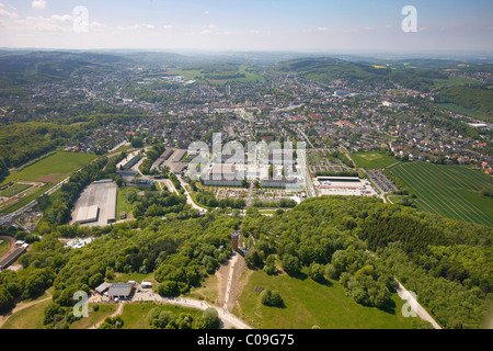 Vue aérienne, tour d'observation, Juebergturm Landesgartenschau Hemer, exposition Jardin Pays Hemer, Maerkischer Kreis salon Banque D'Images