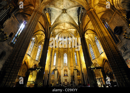 L'intérieur, chorale, cathédrale gothique de la Catedral de la Santa Creu i Santa Eulalia, Barcelone, Catalogne, Espagne, Europe Banque D'Images