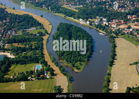 Vue aérienne, le château Le château de Pillnitz, Elbe, Dresde, Saxe, Allemagne, Europe Banque D'Images