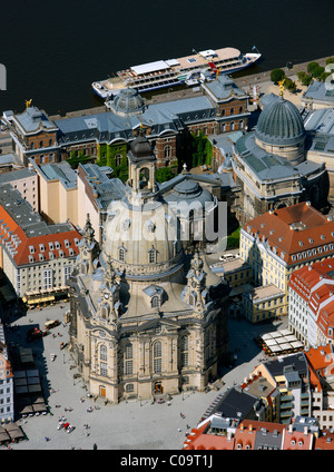 Vue aérienne de l'église Frauenkirche, de Notre Dame, Dresde, Saxe, Allemagne, Europe Banque D'Images