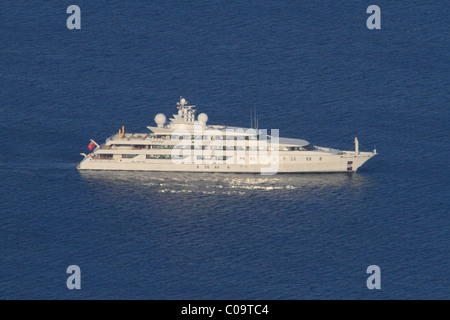 Yacht à moteur Indian Empress, construit par les chantiers navals Oceanco, amarré au large de Monaco, longueur 95 mètres, la Côte d'Azur, Mer Méditerranée Banque D'Images
