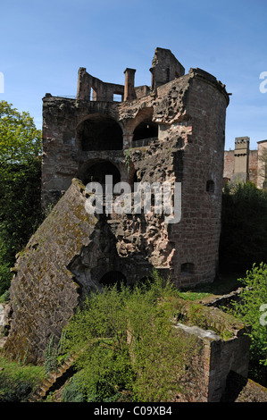 Blasted soi-disant Pharmacien Tower, salles de stockage Heidelberg Château, détruit en 1689, Schlosshof, Heidelberg Banque D'Images