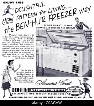 Publicité des années 1950 dans American consumer magazine pour BEN-HUR ACCUEIL congélateur Banque D'Images