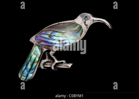 Broche en Argent Sterling Edwardian rare de l'oiseau Huia (maintenant disparu) de Nouvelle-Zélande Banque D'Images