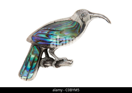 Broche en Argent Sterling Edwardian rare de l'oiseau Huia (maintenant disparu) de Nouvelle-Zélande Banque D'Images