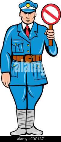 Illustration de style rétro d'un policier ou un agent de police avec stop standing vue avant Banque D'Images